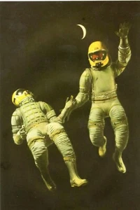 Schnuller in Raumanzügen zum Testen der Schwerelosigkeit --POSTKARTE - Bild 1 von 2