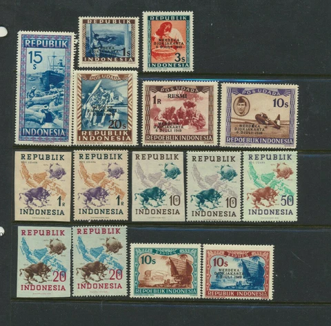 Indonesia Collection 15 Different Mint NH Old Issues Planes, Boats,buffalo Cover