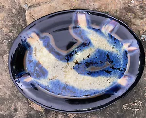 Edgecomb Potters Maine Kunstkeramik große ovale Platte Kristallglasur blau gold - Bild 1 von 12