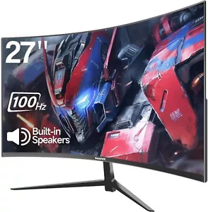 Gawfolk Curved Monitor 27 Inch 100Hz, PC Screen with Speaker 1080P, 1800R Comput - Picture 1 of 7