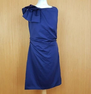 Monsoon Satin Dress UK 12 Royal Blue Knee Length Fit Flare Bow Shoulder Party - Picture 1 of 10