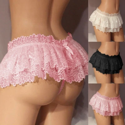 Mujeres Minifalda de Encaje Micro Cintura Alta Lencería Corta Ropa Interior Bragas Falda Foto 1 de 4