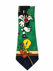 Warner Bros. Looney Tunes Tweety Bird & Sylvester Pool Billiards Tie No Stains  - Picture 1 of 1
