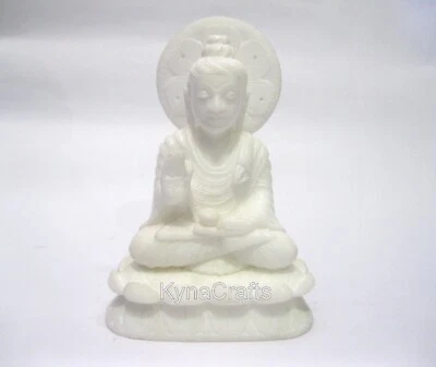 Estatua de mármol blanco Señor Buda trabajo de talla escultura decorativa 6,5 pulgadas Foto 1 de 4