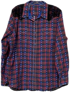Rock 47 Wrangler Pearl Snap Front Western Shirt Black Lace Rodeo Cowgirl Sz 2X - Picture 1 of 7