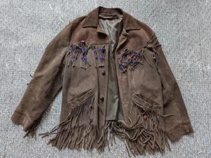 vintage 1960s western FRINGE split suede 42 leather jacket NATIVE AMERICAN rrl M - Picture 1 of 14
