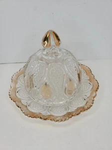 Antique Covered Butter Dish EAPG Glass & Gold New Jersey Pattern Loops & Droops - Picture 1 of 9