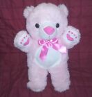 Kellytoy Pink Hug Bear 14" Plush White Tummy Muzzle Pads Pink Heart On Foot Bow