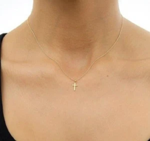 Chain Thin Necklace Cross Pendant Gold Colour Religious Handmade Dainty UK - Picture 1 of 2