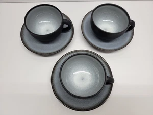 JARS TOURRON FRANCE GRIS ECORCE CUP AND SAUCER SET OF 3 BLUE GRAY - Picture 1 of 6