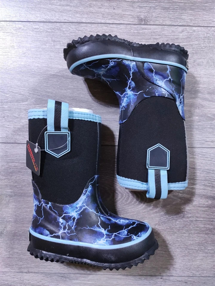 Lands End Rain Boots Toddler Boys Size 5 Black Lightning Shoes Kids - Image 1 of 4