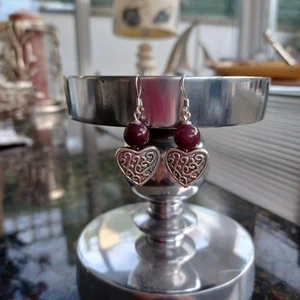 Stilvolle Granat Herz Ohrringe. Sterling Silber Haken. - Bild 1 von 3
