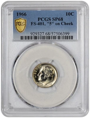 1966 SMS 10C Roosevelt Dime PCGS Graded SP 68 FS-401 "5" on Cheek Variety - Image 1 of 3