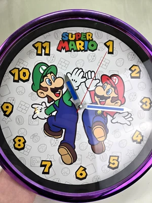 Super Mario Wall Clock Mario & Luigi Metallic Purple Color Mario Bros. - Image 1 of 3