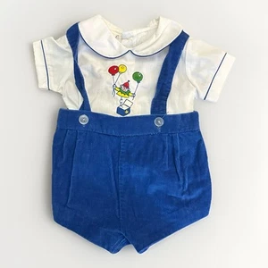 Vintage 6-9 Months Overall Shorts Set Primary Colors Corduroy Jack-in-the-Box - Picture 1 of 9