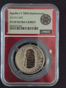 2019-S  50C "APOLLO XI 50th ANNIVERSARY   NGC PF69 ULTRA CAMEO *RED LABEL* - Picture 1 of 2