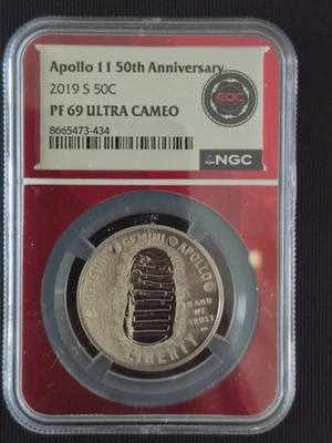 2019-S  50C "APOLLO XI 50th ANNIVERSARY   NGC PF69 ULTRA CAMEO *RED LABEL* - Image 1 of 2