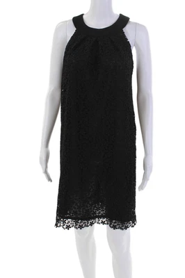 Blue Les Copains Womens Sleeveless Scoop Neck Lace Overlay Dress Black IT 40 - Image 1 of 4