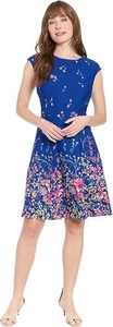 London Times Blue Floral Fit and Flare Dress Size 16 NWT - Picture 1 of 2