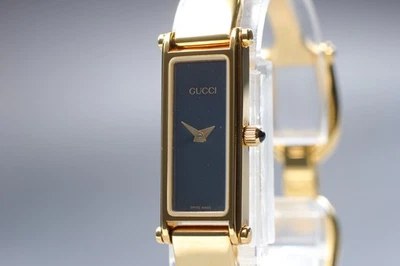 【Casi Como Nuevo】 Reloj para Mujer Gucci 1500 12mm Cuarzo Esfera Negra Brazalete Dorado De Colección Foto 1 de 4