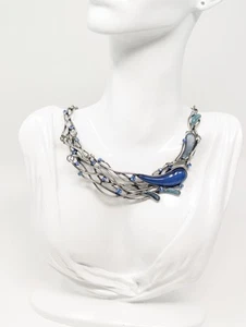 Belle Miss wave necklace, Blue enamel ocean necklace with rhinestones - Picture 1 of 8