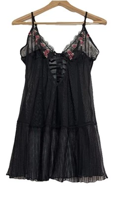 Lingerie Babydoll anos 90 Y2K renda preta floral strass GG grunge caprichoso  - Imagem 1 de 4