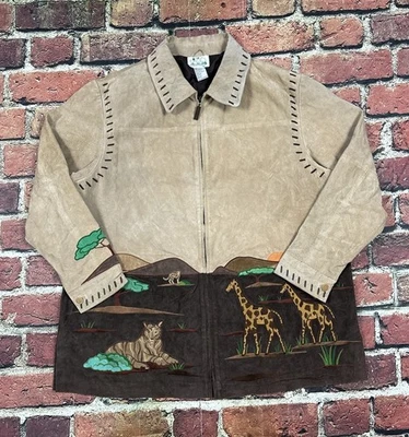Chaqueta de cuero vintage The Quacker Factory animales de safari para mujer XL bordada Foto 1 de 4