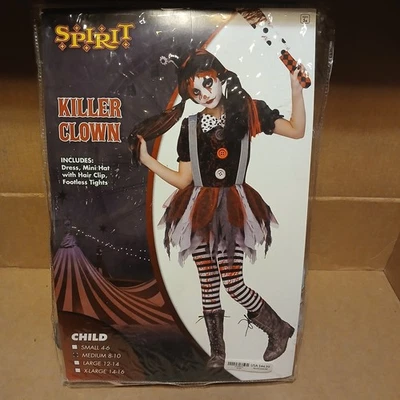 Spirit Killer 小丑礼服服装女孩尺寸 M 8-10 万圣节恐怖红色黑色  — 第 1/4 张图片