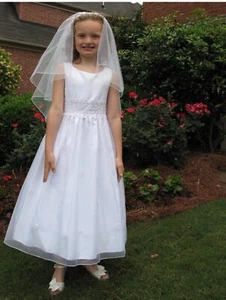 Cinderella White Embellished Sleeveless Communion or Flower Girl Dress Size 7 - Picture 1 of 8
