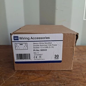 British General Nexus white moulded double switched 13a socket, 2xUSB 3.1 5 pack - Picture 1 of 2