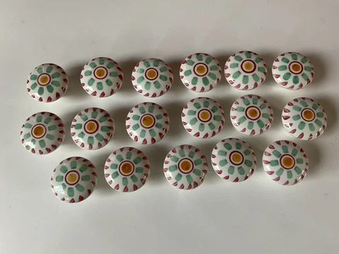 Knobs for Drawers, Vintage Porcelain, Hand Painted.  Lot of 17 Cover