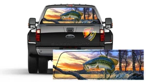 BASS FISHING Rear Window Perforated Vinyl Graphic Decal Sticker Trucks Cars - Picture 1 of 4