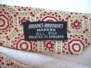 Vtg 60s Brooks Brothers Black Label Gold Red Mosaic Silk Tie Printed in England - Picture 1 of 5