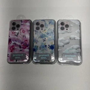 Onn Apple IPhone 14 Pro max, Blue Floral & Pink Floral Gray Clouds Case - 3pc - Foto 1 di 5