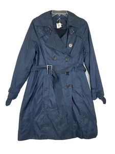 Womens East 5th Double Breasted Trench Coat Blue Black Liner Small Petite - Picture 1 of 9