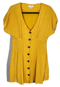 BP Dress Womens Medium Yellow/Gold Polka Dot Button Front Swing Dolman Sleeve - Picture 1 of 10