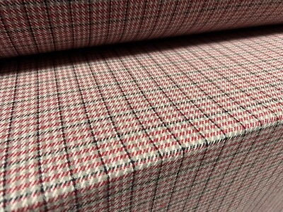 Wool Blend Woven Fabric, Per Metre - Check Plaid Design - Red & Grey - Image 1 of 3