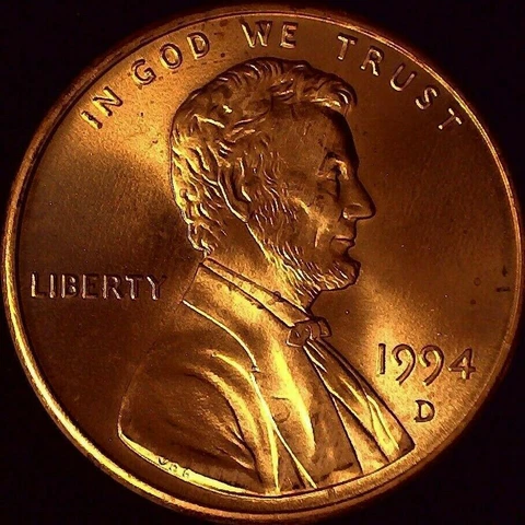 1994-D Lincoln Memorial Cent - RED GEM BU UNCIRCULATED - Free Shipping Cover
