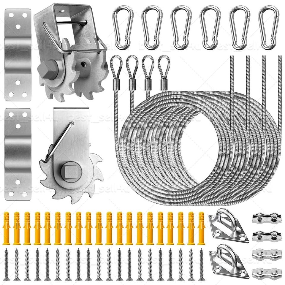 Sun Shade Sail Stainless Steel Hardware Fixing Fitting Kit Winches & Wire Rope - Image 1 of 1