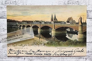 AK Frankfurt Oder Stadt Panorama Brücke Kirche Postkarte Handschrift alt Vintage - Picture 1 of 2