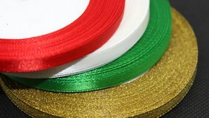 Single Face Satin Ribbon, Polyester Red, Green, White. - 6mm, - 22.8m/roll - Picture 1 of 21