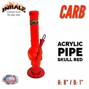 INHALE® 1X8" SKULL SHAPE ACRYLIC HOOKAH WATER PIPE WITH A CARB MADE IN THE USA - Picture 1 of 2