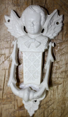 Cast Iron Antique Style VICTORIAN ANGEL Door Knocker WHITE Finish Cherub Cover