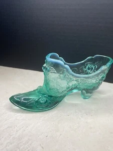 Vintage Fenton türkis grün schimmernder Schuh Kohlrose markiert mit Stempel - Bild 1 von 3