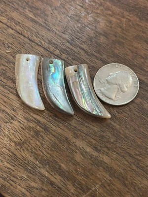 Lot Of 3 Old Stock Vintage Natural Shell Abalone Beads  Claw Shape Pendant - Image 1 of 4