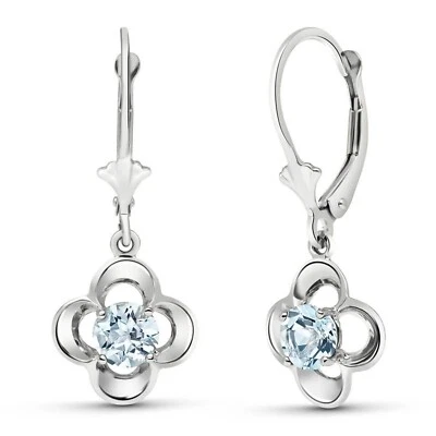 14K. GOLD LEVERBACK EARRING WITH NATURAL AQUAMARINES (White Gold) - Image 1 of 4