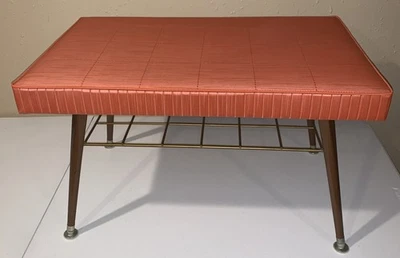 Vintage Orange Vinyl Sofa Table Footstool Ottoman Magazine Rack MCM 50’s - Image 1 of 4