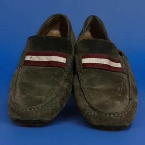 BALLY Suede Pearce Driving Shoes Luxury Loafer US 12 EU 45 UK 11 Olive - Picture 1 of 15