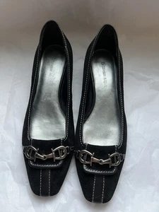 ETIENNE AIGNER Black Italian Suede & Leather Horsebit Buckle Pumps Heels Sz 10 - Picture 1 of 7