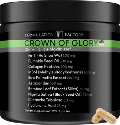 FORMULATION FACTORY Crown of Glory 10 in 1 Hair Growth Maximizer, DHT Blocker Supplement, Saw Pal...